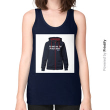Unisex Fine Jersey Tank (on woman) Navy printify-dev-2